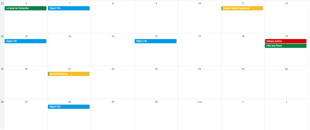 Agenda planning groupe de musique